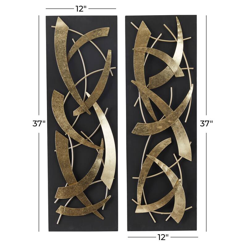 Gold Metal Dimensional Abstract Wall Decor with Black or White Wood Backing (Set of 2)