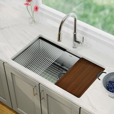 Karran 32" Undermount Large Single Bowl Stainless Steel Workstation Sink
