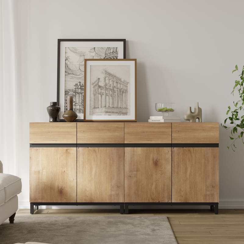 WAMPAT Modern TV Stand with Storage Cabinets for Living Room,Bedroom,Brown