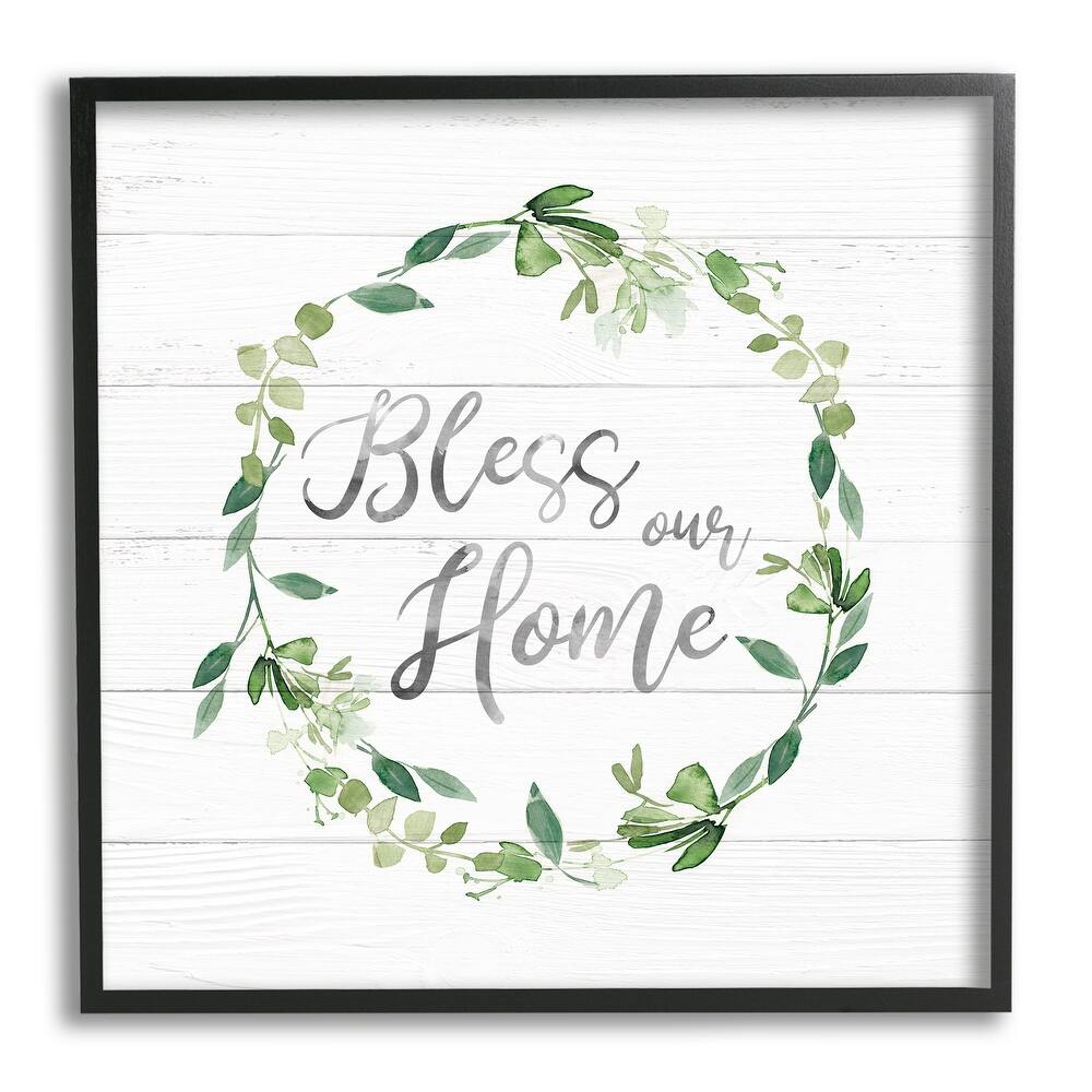 Stupell Bless Our Home Farmhouse Leaves Wreath Calligraphy Framed Wall Art, Design by Carol Robinson