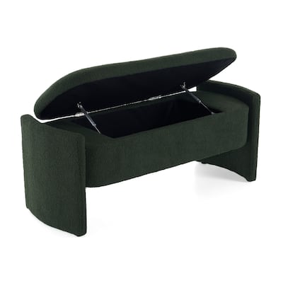 Boucle Storage Ottoman Bench, Oval Upholstered Storage Bench, Entryway Bench with Hidden Storage Space & Safety Hinge