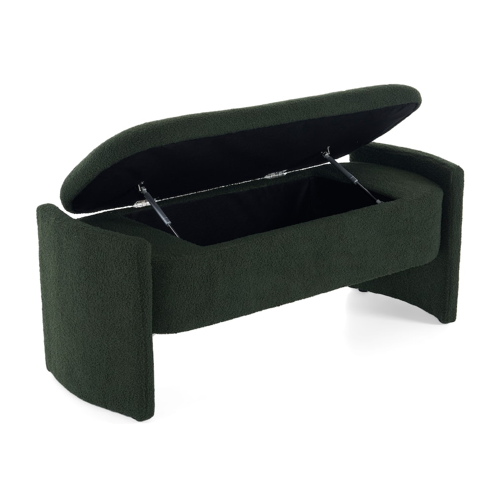 Boucle Storage Ottoman Bench, Oval Upholstered Storage Bench, Entryway Bench with Hidden Storage Space & Safety Hinge