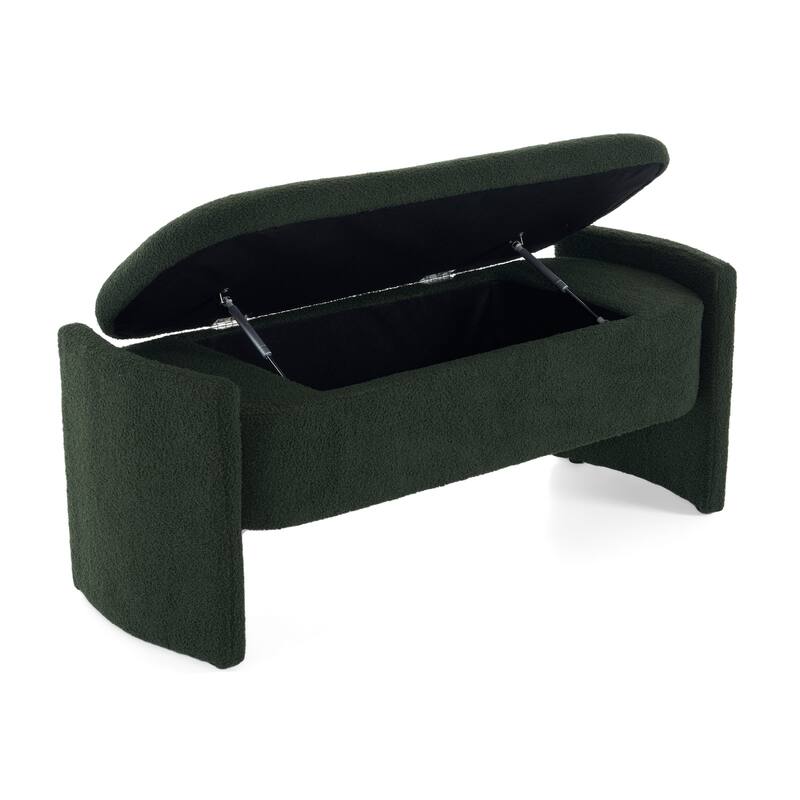Oval Storage Ottoman Bench, 43.5" Upholstered Entryway Bench with Legs