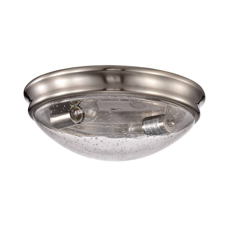 Brushed Nickel 13 in. 2-Light Modern Flush Mount with Seeded Glass Shade - Brushed Nickel