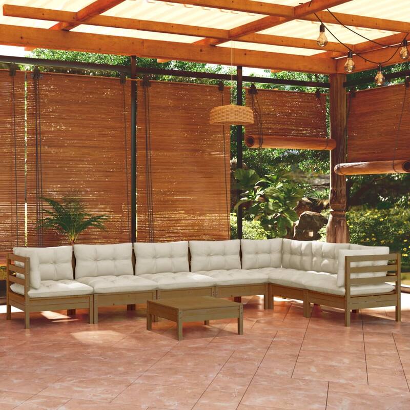 vidaXL Solid Pinewood Patio Lounge Set 9 Piece with Cushions Multi Colors