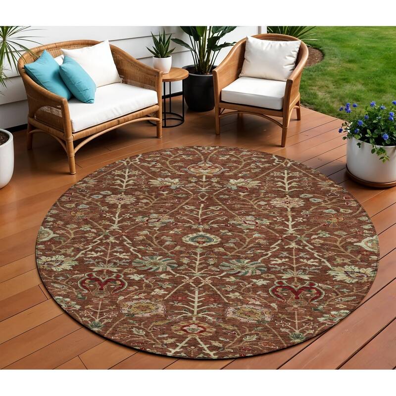 HomeRoots Floral Transitional Rectangle Outdoor Rug - 8' Round