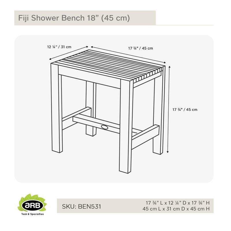 Teak Shower Bench Fiji 18" (45 cm)