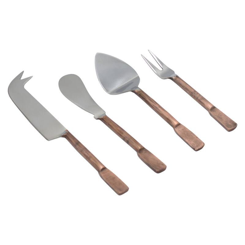 Elyon Carbery Reflective Copper 4 Piece Cheese Knife Set Indian Artisan-Made Set Hand-Forged Stainless Steel