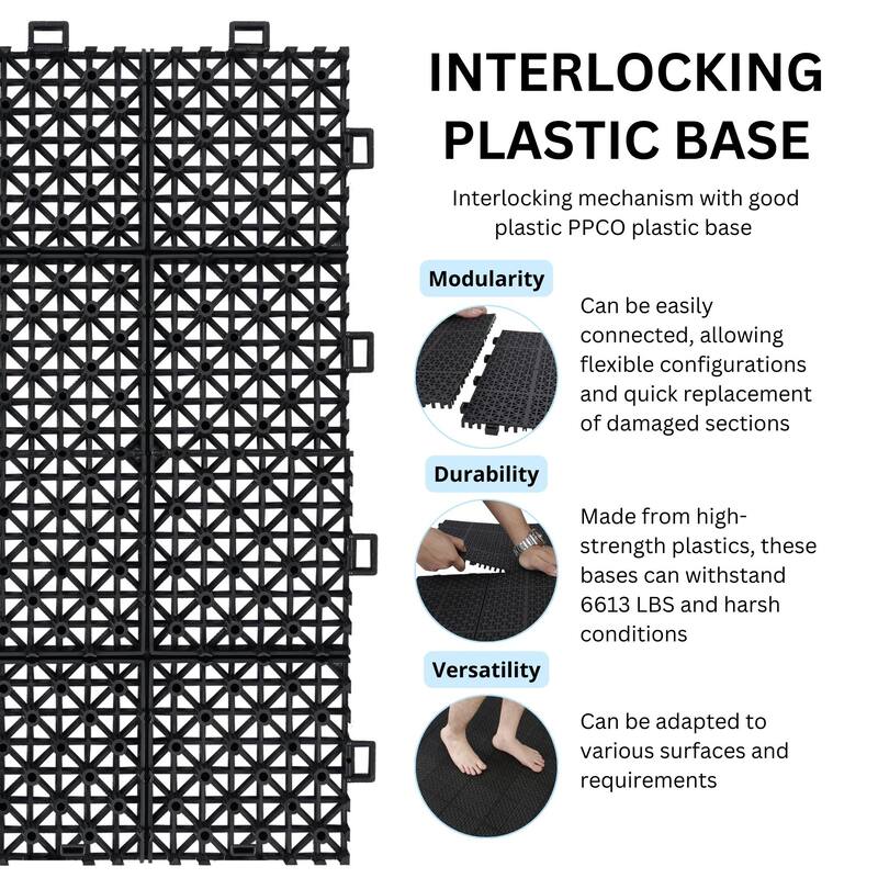 12 x 12 Inch Interlocking Deck Tiles Plastic Waterproof Outdoor All Weather Anti-slip Weight Capacity Upto 6613 LBS, Pack of 12