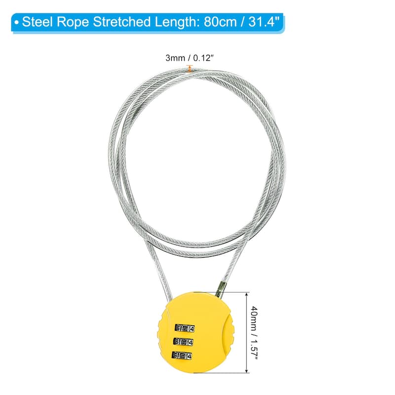 Small Combination Lock 31.4 Inch, 1 Pcs 3 Digit Padlock for Gym Locker - Yellow