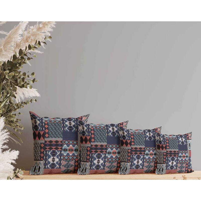 Patched Perfection Indoor/Outdoor Reversible Throw Pillow Blue and Rose