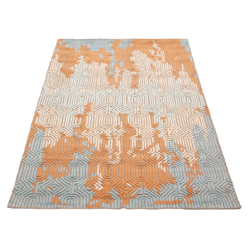 ECARPETGALLERY Hand-knotted Tangier Beige, Copper Wool Rug - 5'0 x 7'11