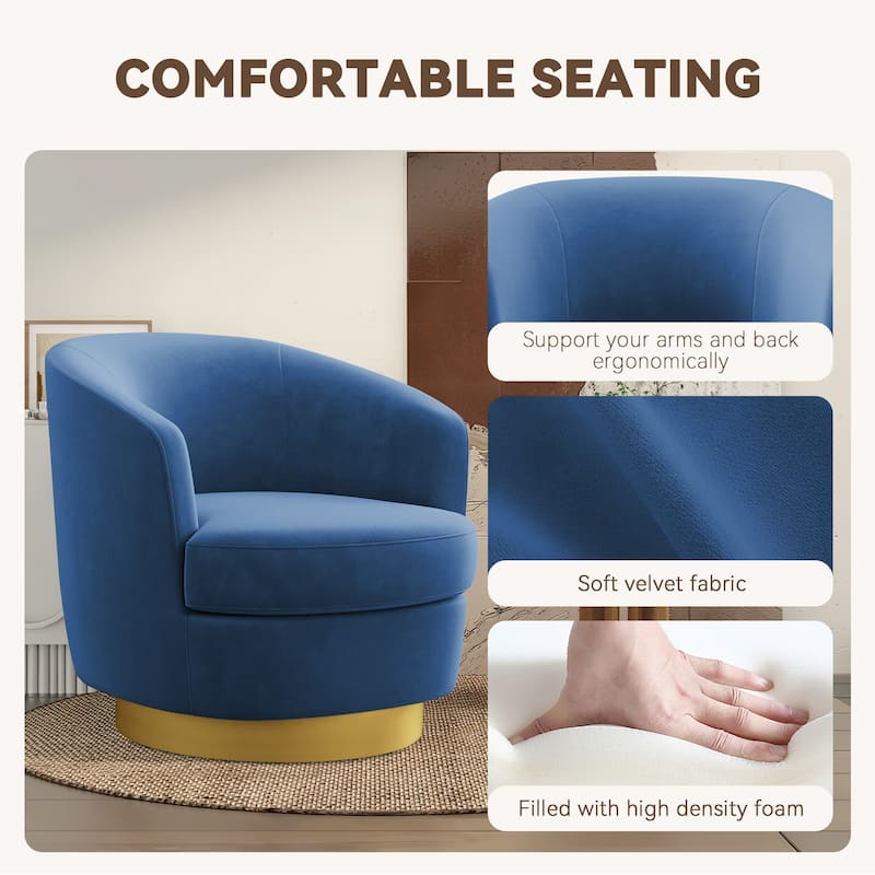 360 Degree Velvet Swivel Club Chair, Soft & Comfotable