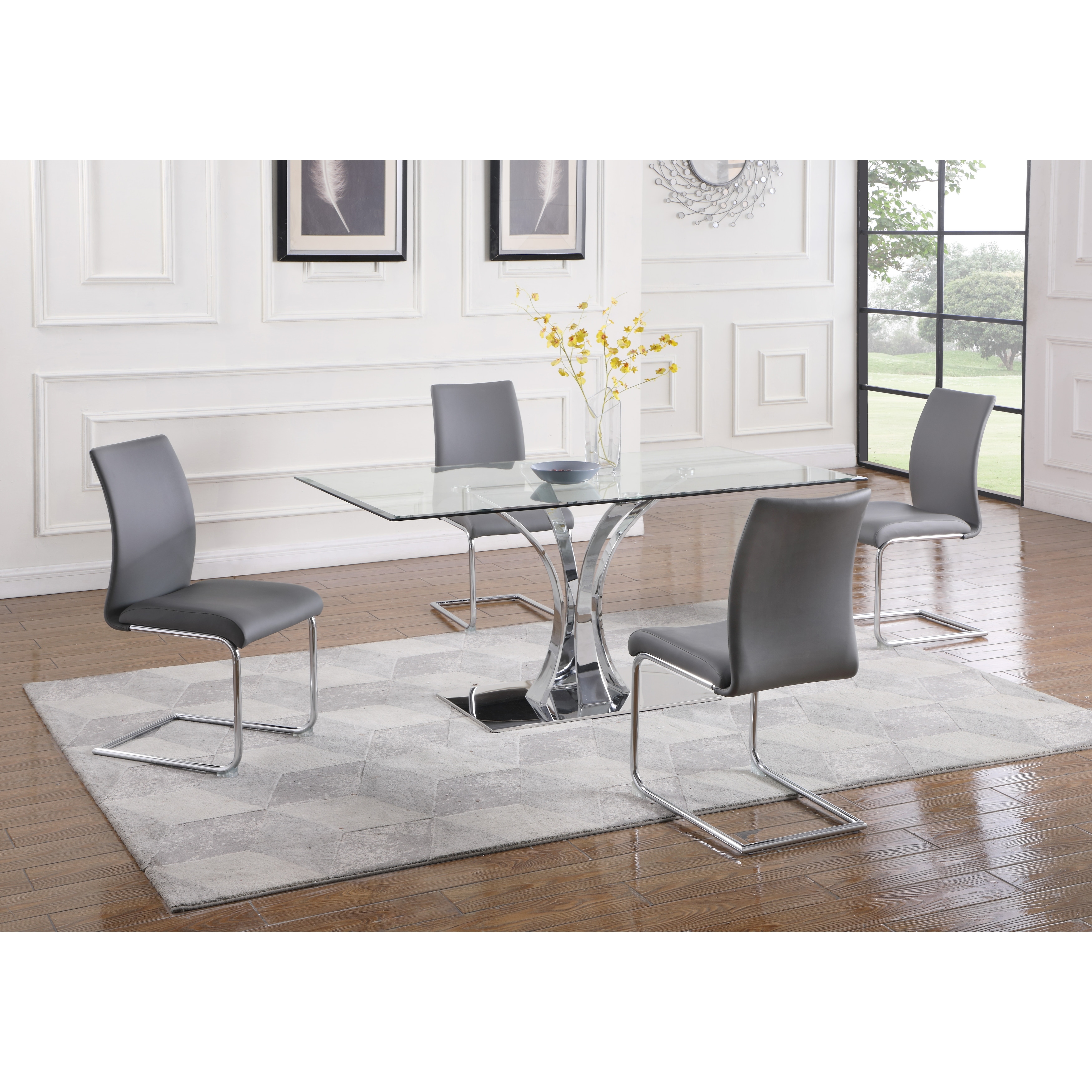 Somette Contemporary Rectangular Glass Dining Table with Steel