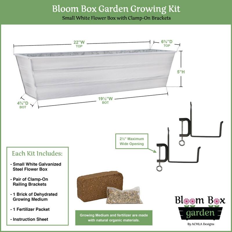 Achla Designs 22" W Galvanized Steel/Wrought Iron Bloom Box Garden Growing Kit With Clamp-On Brackets