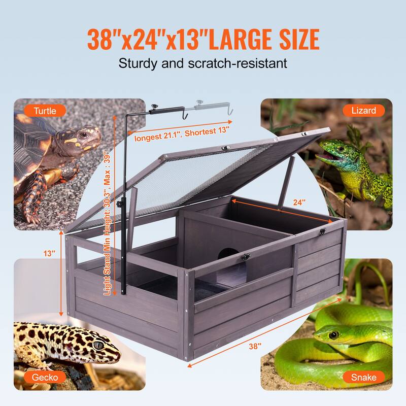 Wooden Tortoise House Habitat - 2-Room Indoor & Outdoor Shelter, 38x24x13in