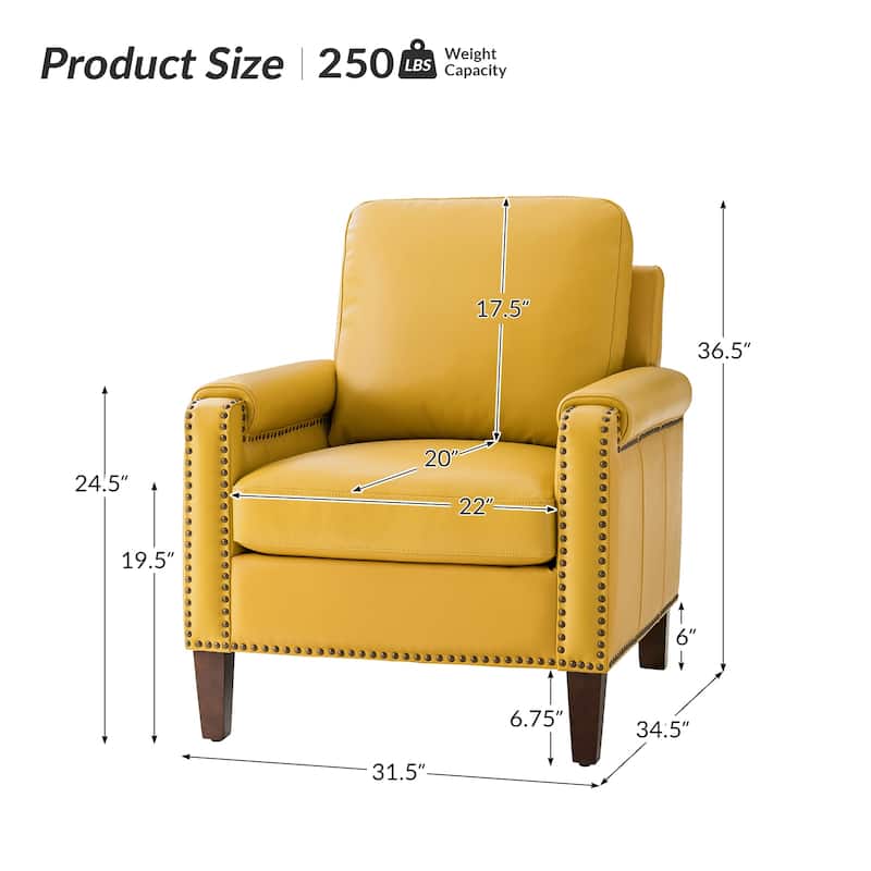 Kunz Transitional Genuine Leather Armchair with Removable Cushion and Nailhead Trims by HULALA HOME