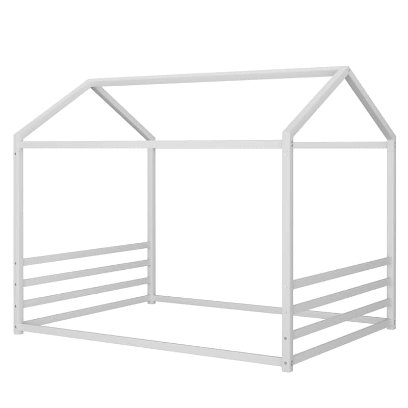 Montessori House Metal Floor Bed with End Guardrails by Harper&Bright Designs
