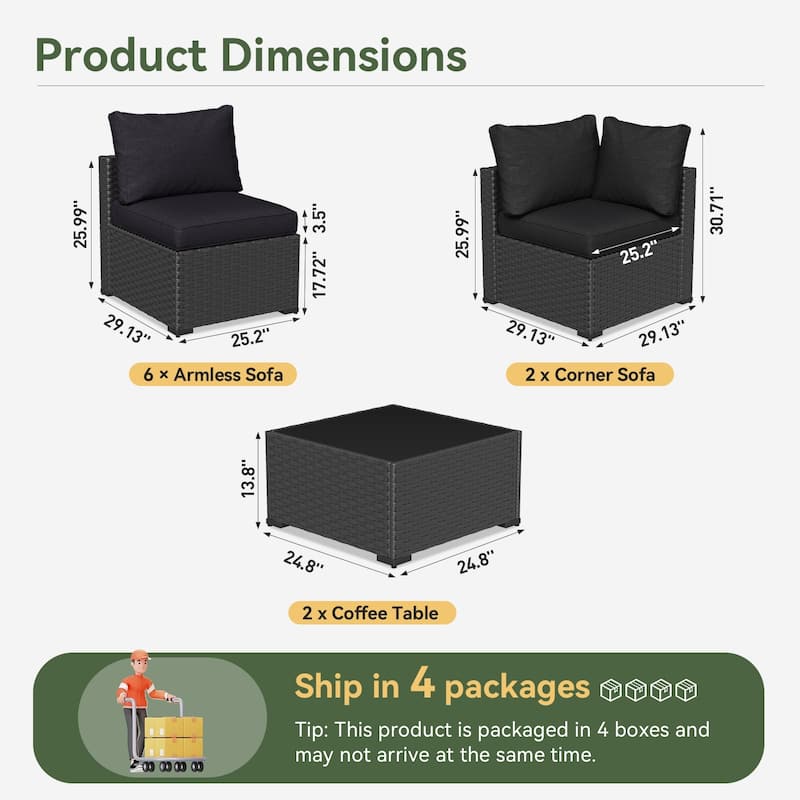 Wicker Rattan Patio Sectional Sofa Set