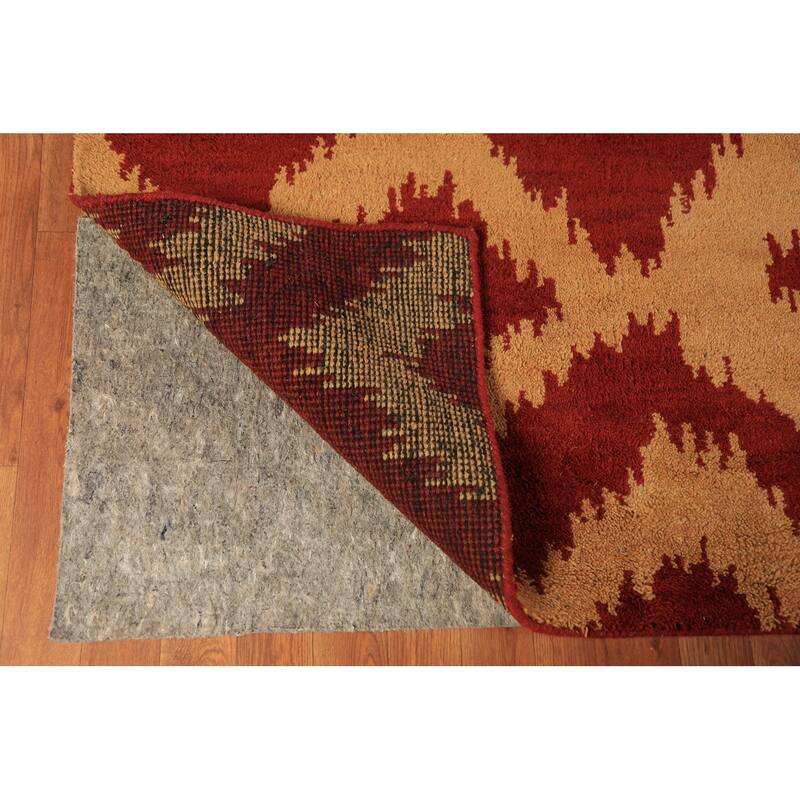 Hand Knotted Oriental 100% Wool Carpet Modern Geometric Red Moroccan Area Rug - 9' 7'' X 7' 11''