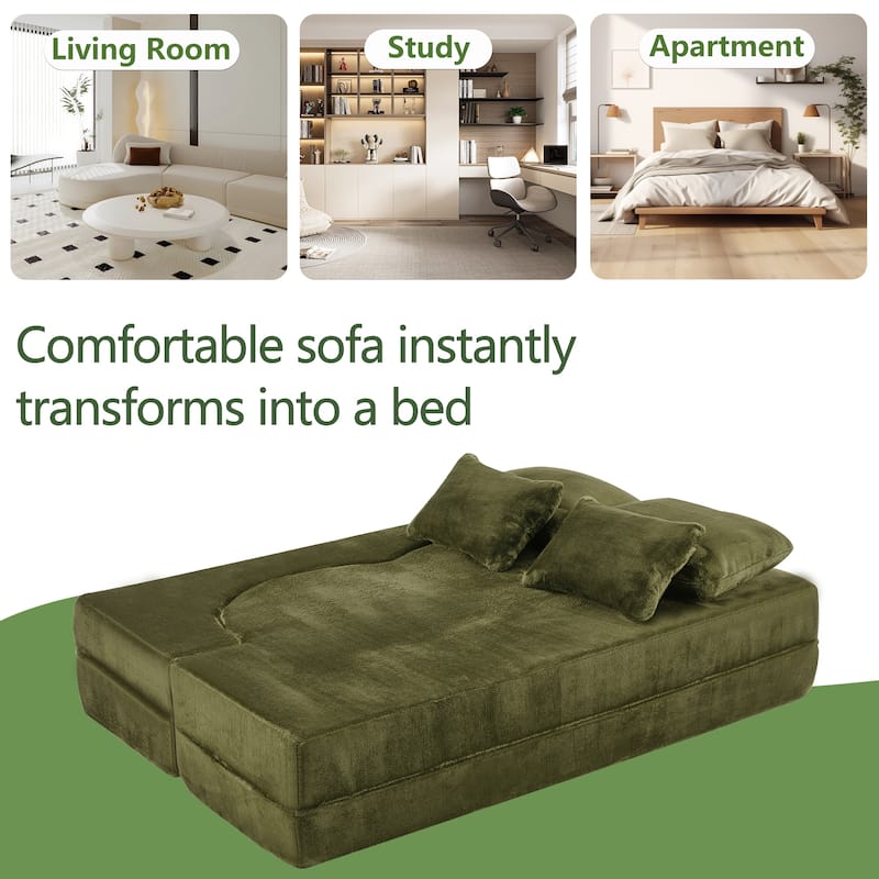 Folding Plush Futon Loveseat Couch Converts into Sleeper Sofa Bed or Yoga Mattress, High-Density Foam Queen Size Floor Bed