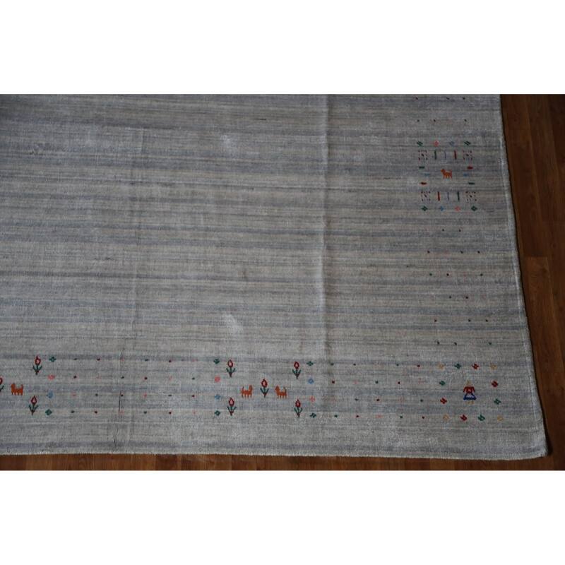 Hand Knotted Oriental 100% Wool Carpet Tribal Tribal Greys & Charcoal Gabbeh Area Rug - 12' 4'' X 9' 1''