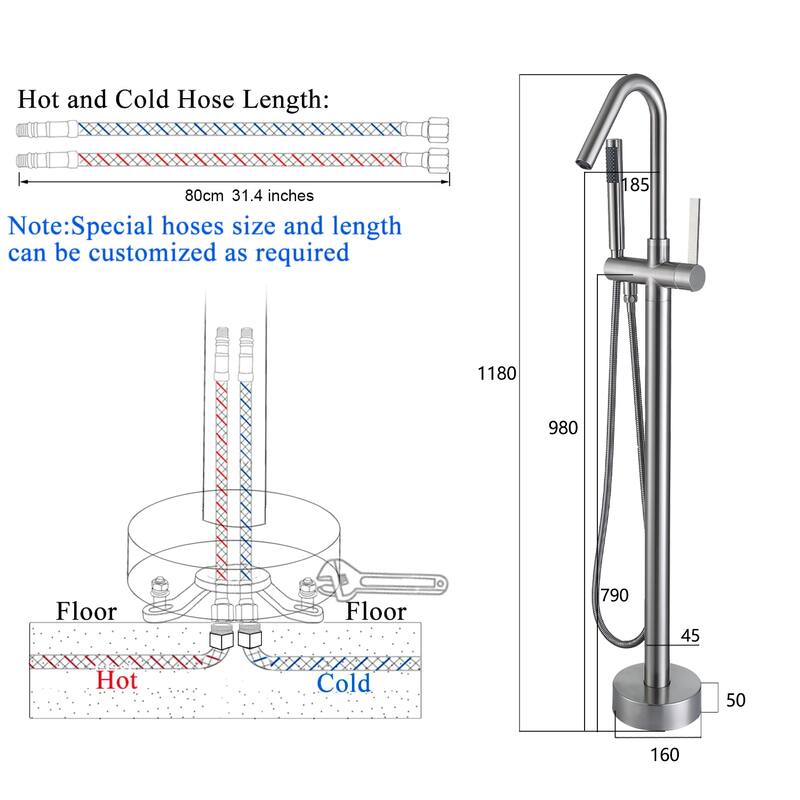 Topcraft Floor Mounted Bathtub Filler with Handheld Showerhead