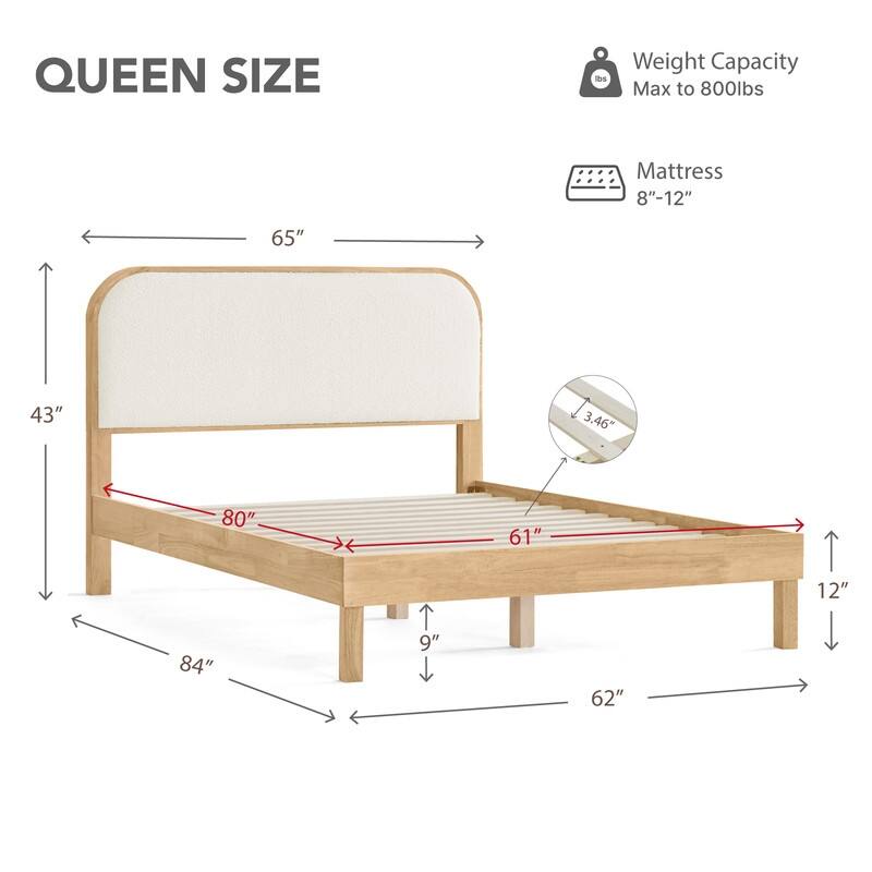 Spruce & Spring Modern Round Boucle Upholstered Platform Bed with Solid Wood Frame