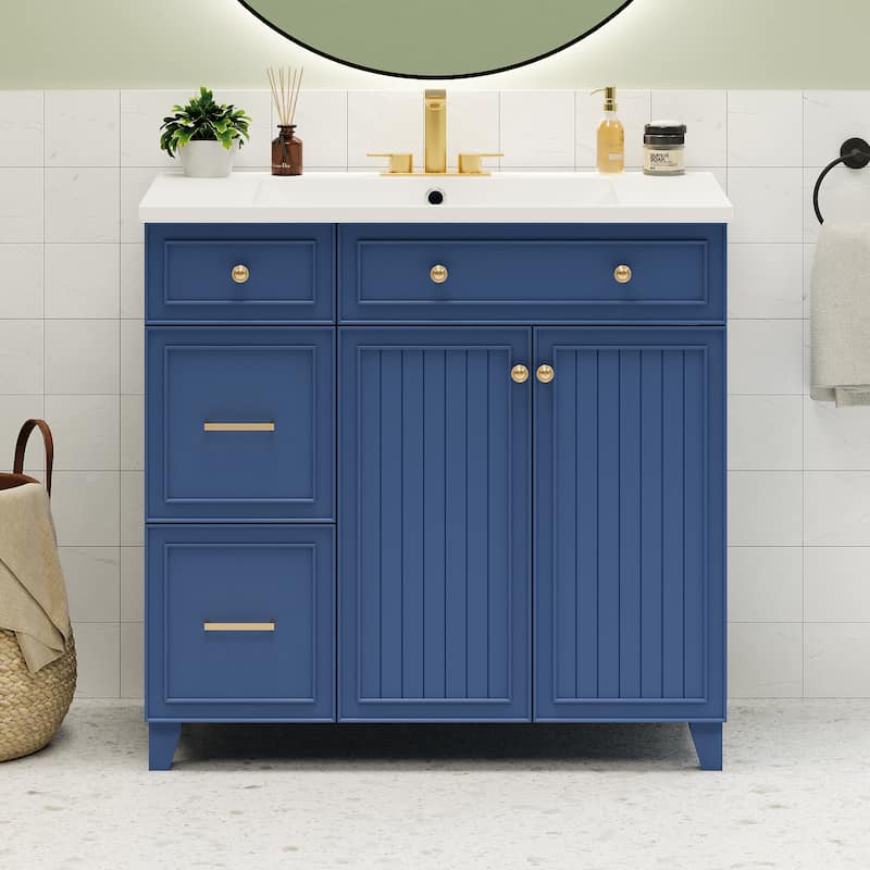 GDFStudio - Elise 36" Transitional Bathroom Vanity with Resin Sink, 2 Drawers, Shelf & 2 Doors