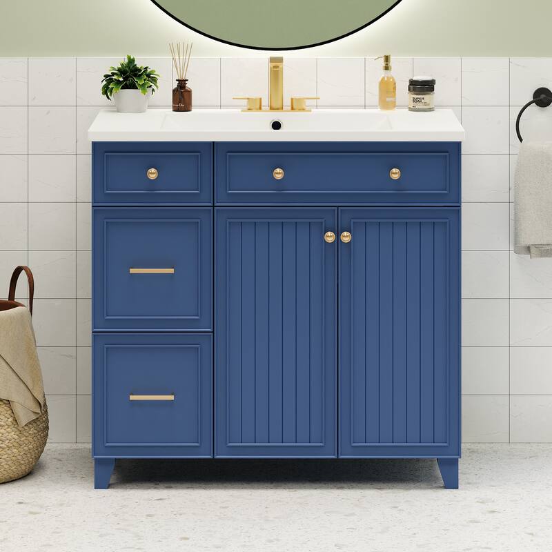 MDF Bathroom Vanity with Resin Sink - Blue