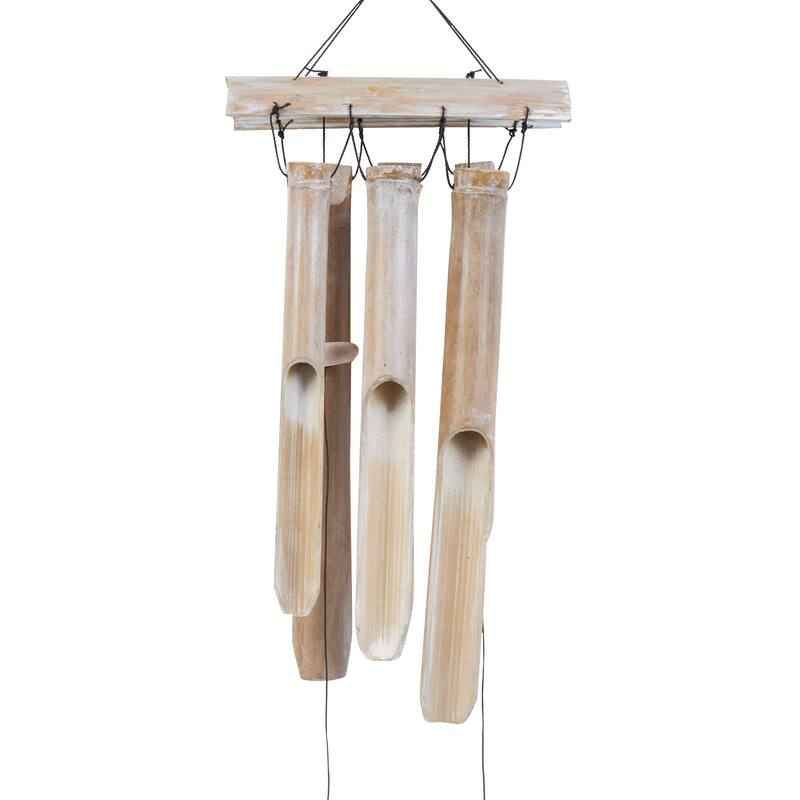 Bamboo Wood Ship Wheel Handmade Windchime with Log Chimes - Blue - Roche River Decor