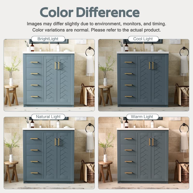 30" Bathroom Vanity with Ceramic Sink Combo,Solid Wood Frame Bathroom Storage Cabinet, Freestanding Vanity Set