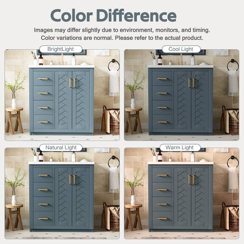 Roomfitters 60" Double Sink Bathroom Vanity with Ceramic Top, Solid Wood Storage Cabinet with Drawers and Soft Close Doors