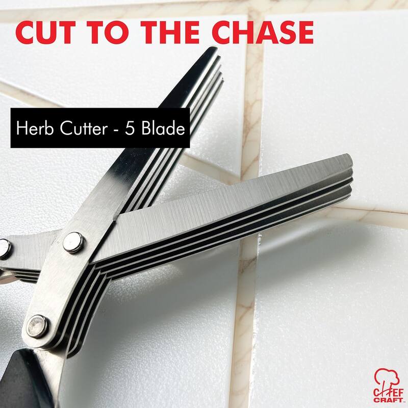 Chef Craft Herb Cutter Scissors Set, Multipurpose 5 Blade Cutting Shears with Sheath and Cleaning Comb