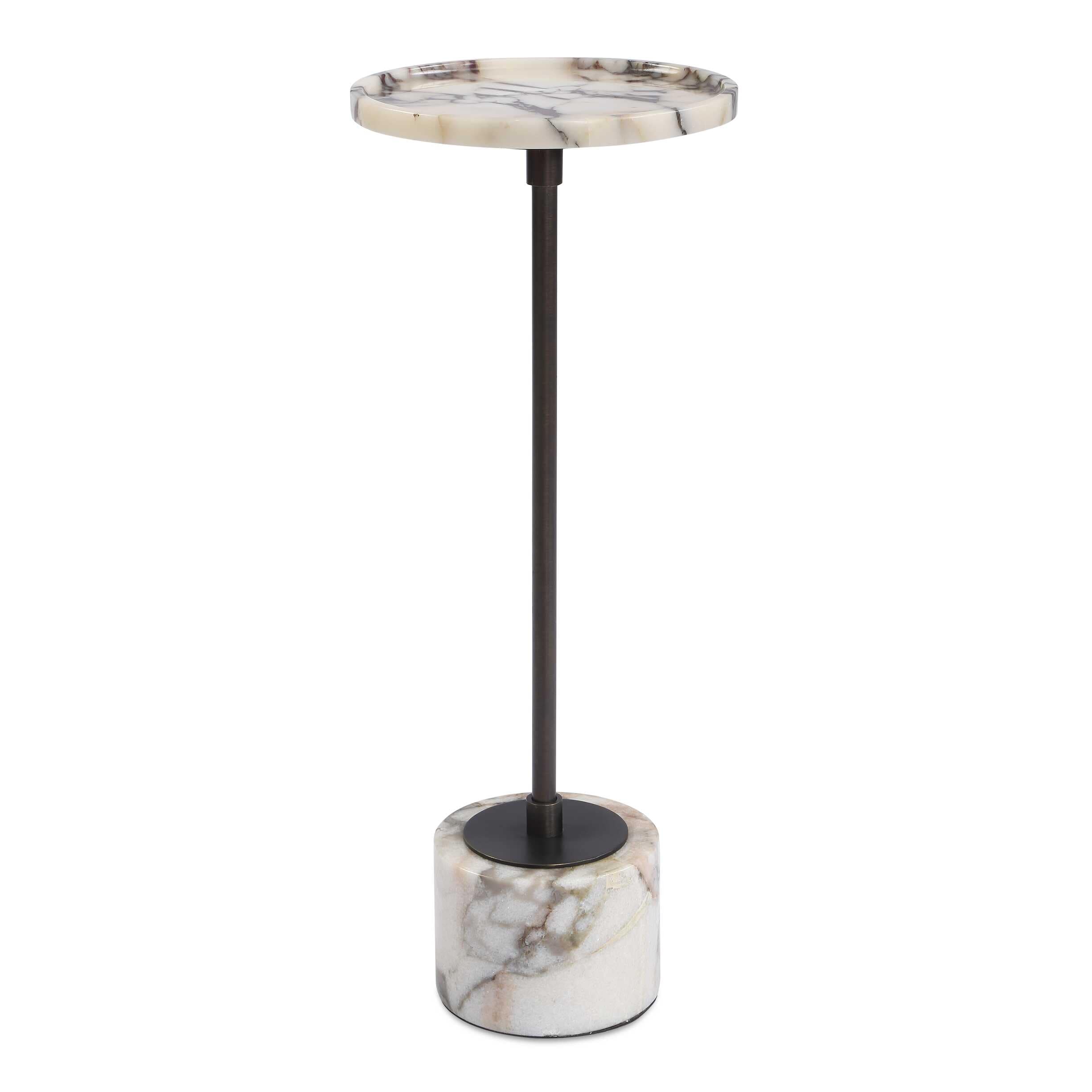 Uttermost Brunson White Marble Drink Table - 9.50" W x 24.00" H x 9.50" D