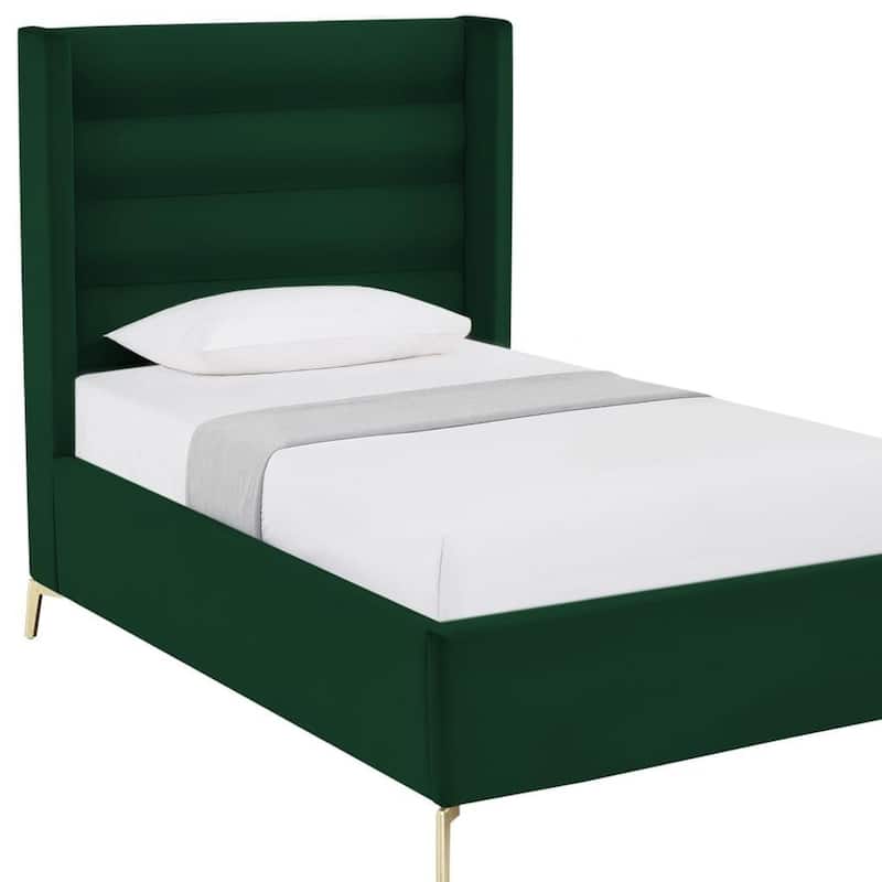 HomeRoots Green Velvet Upholstered Full Bed Frame