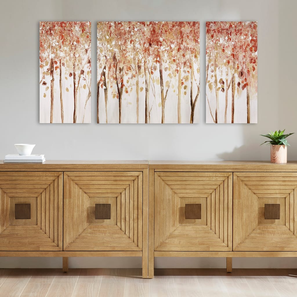 Roomfitters 3-Piece Autumn Forest Triptych Canvas Wall Art Set, Hand Painted Textured Landscape for Living Room Decor