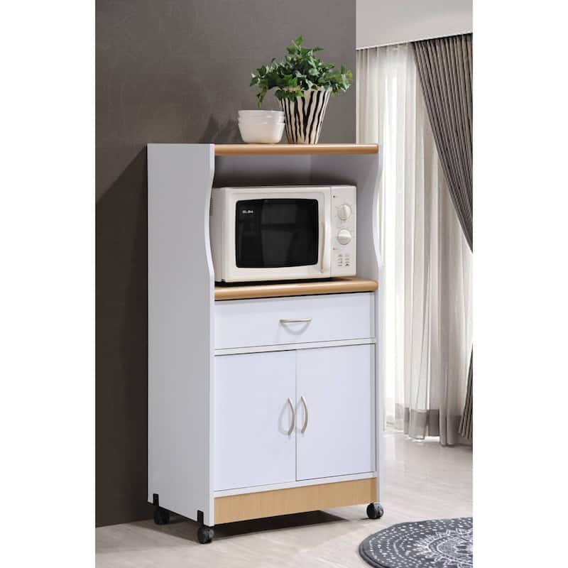 45" White and Beige Microwave Kitchen Cart