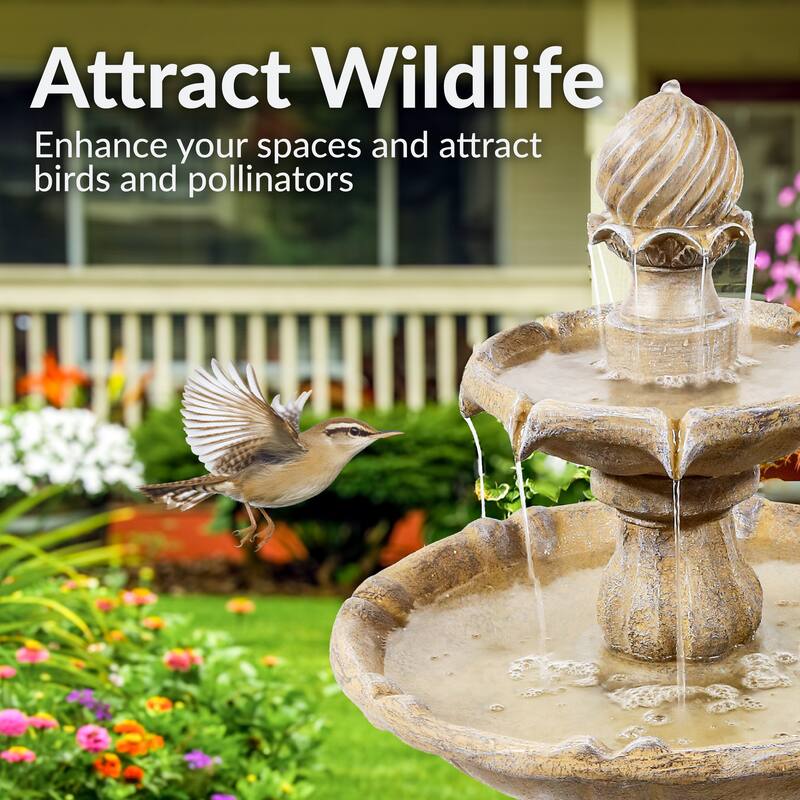 Sunnydaze Two Tier Solar-on-Demand Fountain, 35 Inch Tall - 35-Inch