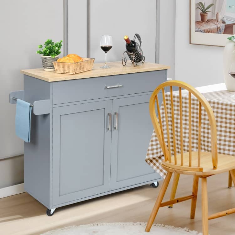Rolling Kitchen Island Cart with Towel and Spice Rack - 45.5" x 16" x 33.5"(L x W x H)