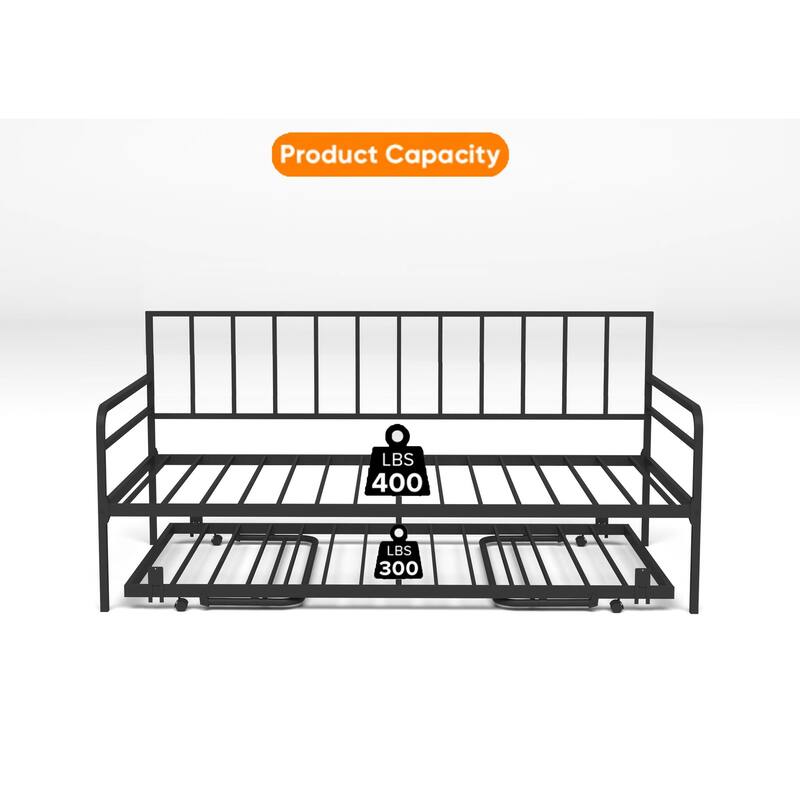 Twin Daybed with RGB LED Lights & Charging Station,Height Adjustable Day Bed Frame with Trundle,Versatile Metal Sofa Bed Frame