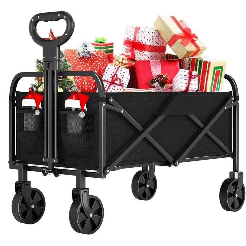 Foldable 380LBS Capacity Utility Heavy Duty Wagon Camping Cart - Black