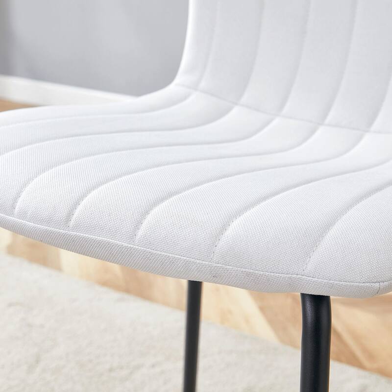 Modern 4 Piece Linen Dining Chair Set with Backrest, Metal Legs, Upholstered for Dining Room Kitchen Bedroom Living Room