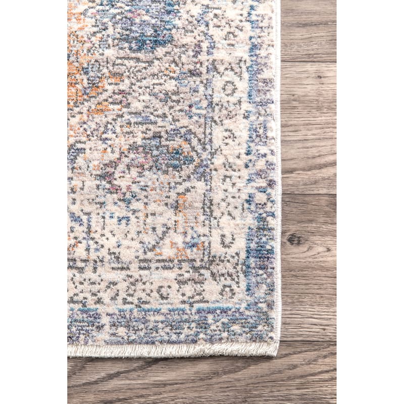 Nuloom Blue Traditional Mystique Medallion Ombre Shadow Fringe Area Rug