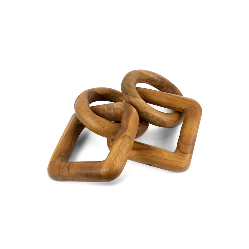 Wood Chain Link Sculpture – Hand Carved 2 Round 1 Square Link Decor, Rustic Modern Accent