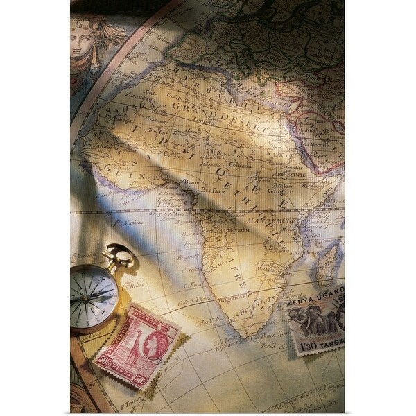 "Map of Africa with compass and stamps" Poster Print