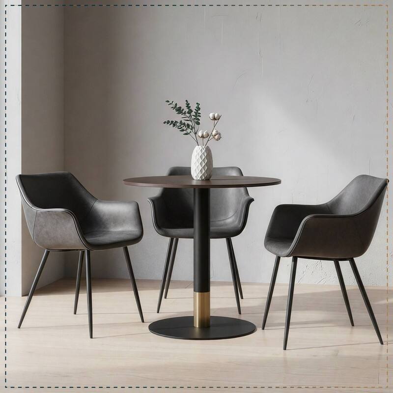 Markley Mid-Century Modern Minimalist Ergonomic Leather Dining Chair with Comfy Curved Seat & Strong Powder-Coated Iron Legs
