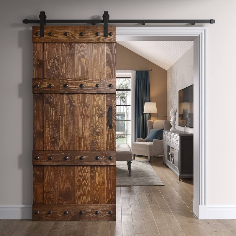 Coast Sequoia 24in./30in./36in. x 84in. Castle Series Pine Wood Sliding Barn Door With Hardware Kit