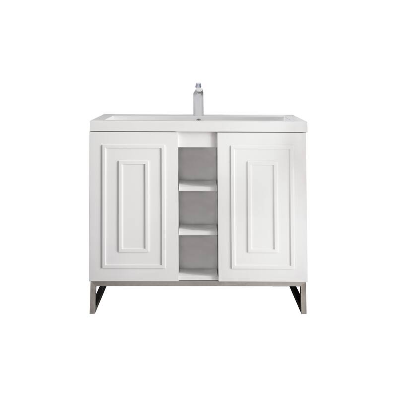 James Martin Vanities Alicante 39.5" Single Vanity Cabinet, Glossy White w/ White Glossy Composite Stone Top