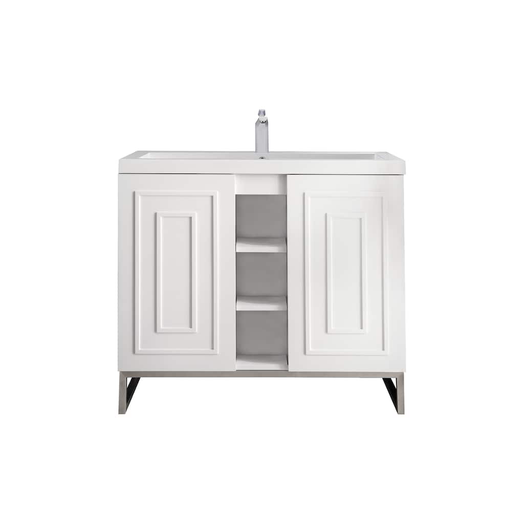 James Martin Vanities Alicante 39.5" Single Vanity Cabinet, Glossy White w/ White Glossy Composite Stone Top
